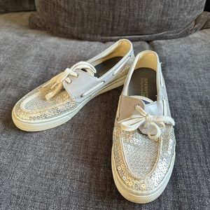 Size 7 1/2 Sperry Topsider shoes, silver bling shoes